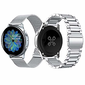 metal bands compatible samsung galaxy watch active2 44mm 40mm, 2 pack stainless steel mesh band and solid metal replacement strap, silver