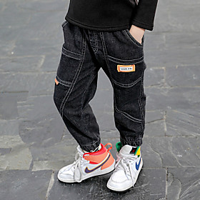 Kids Boys' Jeans Black Solid Colored Active Basic