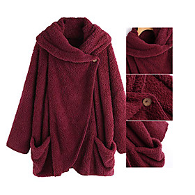 Women's Cloak / Capes Solid Colored Basic Autumn / Fall Long Coat Daily Long Sleeve Jacket Wine Red