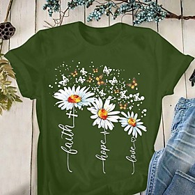 women's faith hope love t-shirt casual cross daisy butterfly graphic tees tops (blue, xl)