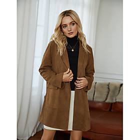 Women's Coat Solid Colored Basic Fall  Winter Shirt Collar Long Coat Daily Long Sleeve Jacket Brown / Work