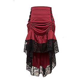 adjustable ruffle high low gothic skirt plus size steampunk corset skirt long dress (3xl, 02-red)