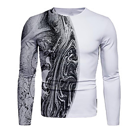Men's T shirt Shirt 3D Print Graphic Abstract 3D Print Long Sleeve Daily Tops Round Neck Black / White