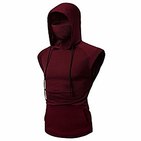 men's workout hooded tank tops pure color sleeveless/short sleeve gym hoodies t-shirts(xl.wine)