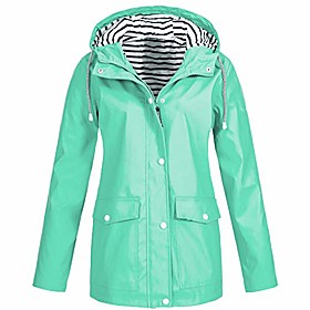 hebetop ✰ women's windbreaker fashion solid rain jacket outdoor hoodie waterproof long coat windproof overcoat