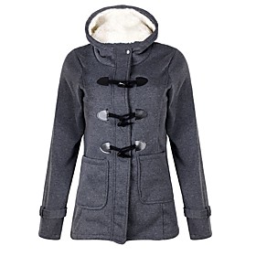 Women's Jacket Solid Colored Basic Fall  Winter Hooded Regular Coat Daily Long Sleeve Jacket Wine / Cotton