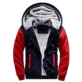 men's winter thicken fleece sherpa lined zip up hoodie heavyweight jacket(l,navy-red)