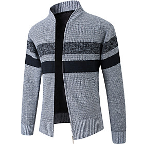 Men's Cardigan Striped Long Sleeve Sweater Cardigans Stand Collar Blue Wine Light gray