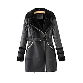 Women's Coat Solid Colored Basic Fall  Winter Long Coat Daily Long Sleeve Jacket Black