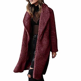 kumike fashion womens casual thick warm teddy bear pocket fleece fur jackets coat open outwear overcoat
