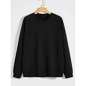 Men's Pullover Sweatshirt Solid Color Round Neck Basic Hoodies Sweatshirts  Long Sleeve Loose Wine Black