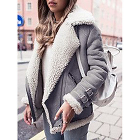 Women's Jacket Solid Colored Fall  Winter Long Coat Sport Long Sleeve Jacket Gray / Loose