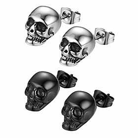 gothic skull stud earrings halloween cosplay hypoallergenic stainless steel silver for men women