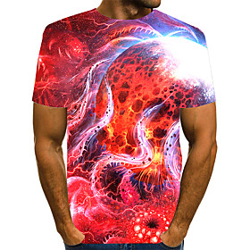 Men's T shirt Shirt 3D Print Graphic 3D Plus Size Print Short Sleeve Daily Tops Elegant Exaggerated Round Neck Blue Red Green