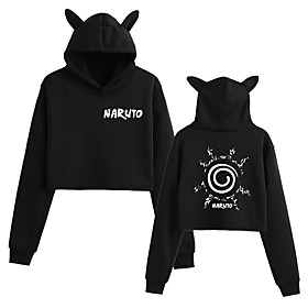 Inspiré par Naruto Uzumaki Naruto Sweat à capuche court Anime Mélangé polyester / coton Imprimés Photos Imprimé Harajuku Art graphique Haut Découpé Pour Femme