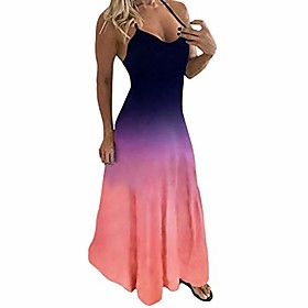 womens summer boho maxi dress loose casual v neck sleeveless fashion tie dye print vest swing long beach dresses