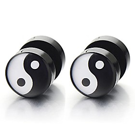 10mm yin-yang stud earrings for men, illusion tunnel plug screw back, 2pcs