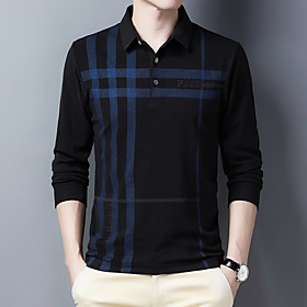 Men's Golf Shirt Tennis Shirt Other Prints Striped Print Long Sleeve Daily Tops Business Basic Blue-Green Blue Wine / Work