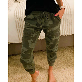 Women's Basic Breathable Slim Daily Harem Pants Camouflage Ankle-Length Green
