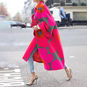 Women's Coat Geometric Floral Fall  Winter Long Coat Daily Long Sleeve Jacket Blushing Pink / Loose