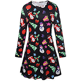 girl's fit and flare santa clause long sleeve printed skater dress pattern 2 x-large