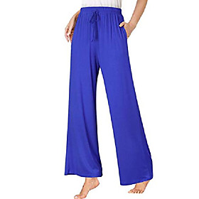 womenamp; #39;s yoga pants elastic waist solid palazzo casual wide leg lounge pants with pockets long-blue m