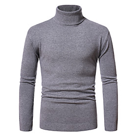 Men's Knitted Solid Color Pullover Long Sleeve Sweater Cardigans Turtleneck Fall Winter White Black Light gray