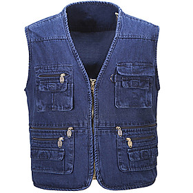 Men's Fishing Vest Outdoor Multi-Pockets Quick Dry Lightweight Breathable Vest / Gilet Summer Fishing Photography Camping  Hiking Blue / Denim / Sleeveless / S