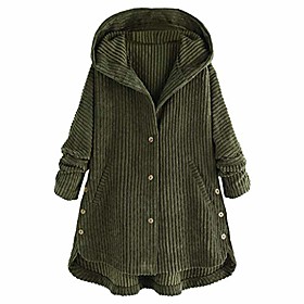 women's loose corduroy hooded jacket solid button down coat sing breasted parka plus size tops by jmetrie army green