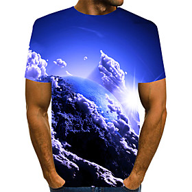 Men's T shirt Shirt 3D Print Graphic 3D Plus Size Print Short Sleeve Daily Tops Elegant Exaggerated Round Neck Blue Purple Yellow