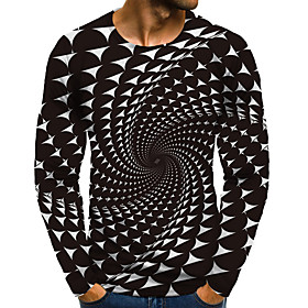 Men's T shirt Shirt 3D Print Graphic 3D Plus Size Print Long Sleeve Daily Tops Elegant Exaggerated Round Neck Black