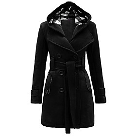 Women's Coat Plaid Basic Fall  Winter Long Coat Daily Long Sleeve Jacket Purple / Cotton