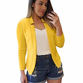 womens casual professional suit cardigan solid color long sleeve pocket outerwear slim trench coat yellow