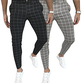 Men's Streetwear Sports Casual Going out Chinos Pants Plaid Full Length Black Gray