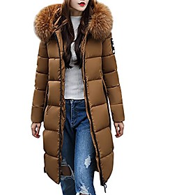 women's solid casual thicker winter slim down knee length jacket coat overcoat(coffee,xl)