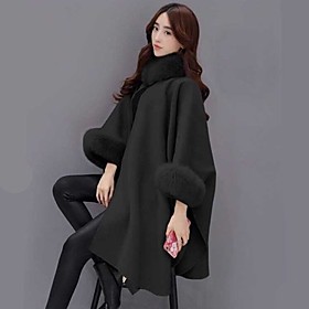 Women's Cloak / Capes Solid Colored Fur Trim Streetwear Fall  Winter Long Coat Daily 3/4 Length Sleeve Jacket Gray / Work / Oversized