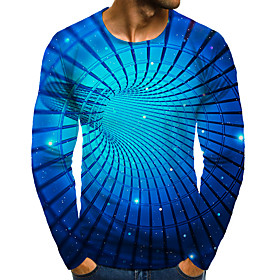 Men's T shirt Shirt 3D Print Graphic 3D Plus Size Print Long Sleeve Daily Tops Elegant Exaggerated Round Neck Blue