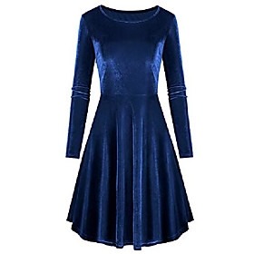 long sleeve navy velvet dress for women a-line swing skater mini dress navy blue xl