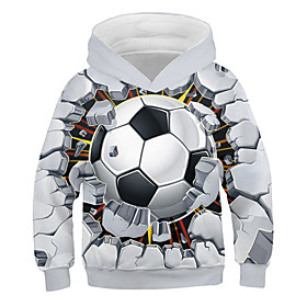 Sweat à capuche Garçon Enfants Manches Longues 3D effet Football Vert Enfants Hauts Actif Vêtement de rue Sportif du quotidien 3-12 ans