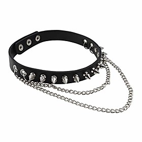 goth black leather collar choker with studded spike metal chains punk necklace