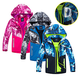 Boys' Girls' Ski Jacket Fleece Jacket Waterproof Hiking Jacket Fleece Winter Outdoor Patchwork Waterproof Windproof Fleece Lining Warm Windbreaker Coat Top Ful