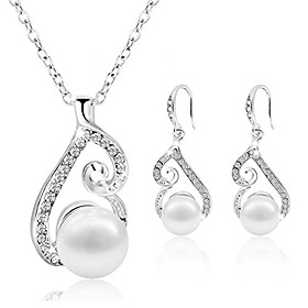 jewelry set gold plated faux pearl pendant necklace dangle earring stud set gifts for women