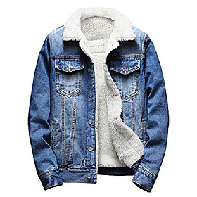 men's sherpa lined denim jacket button down classic trucker jackets warm casual quilted jeans coats outerwear