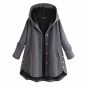 women hooded long coat with pockets plus size loose fit button high low outwear d-gray