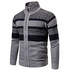 notingbuss mens casual slim fit cardigan stripe sweater long sleeve turtleneck knitted pullover zipper closure gray