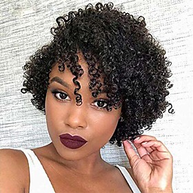 short kinky curly human hair wigs, 100% brazilian remy hair full head curly wave bob wigs, none lace front glueless wigs for black women (6 inch, 1 b)