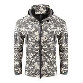 Nuckily Men's Hunting Jacket Outdoor Windproof Warm Soft Comfortable Winter Solid Colored Camo Coat Top Polyester Camping / Hiking Hunting Fishing Digital Dese