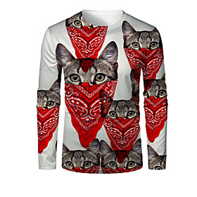 Men's T shirt 3D Print Graphic 3D Animal Print Long Sleeve Daily Tops Red