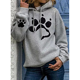 Femme Sweat à capuche Sweat Chat Chien Cœur Imprimer Décontractée du quotidien Coton basique Pulls Capuche Pulls molletonnés Chat noir Argent Gris Claire