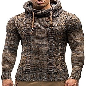 Men's Unisex Knitted Solid Color Pullover Wool Long Sleeve Sweater Cardigans Turtleneck Hooded Fall Winter Wine Khaki Dusty Blue